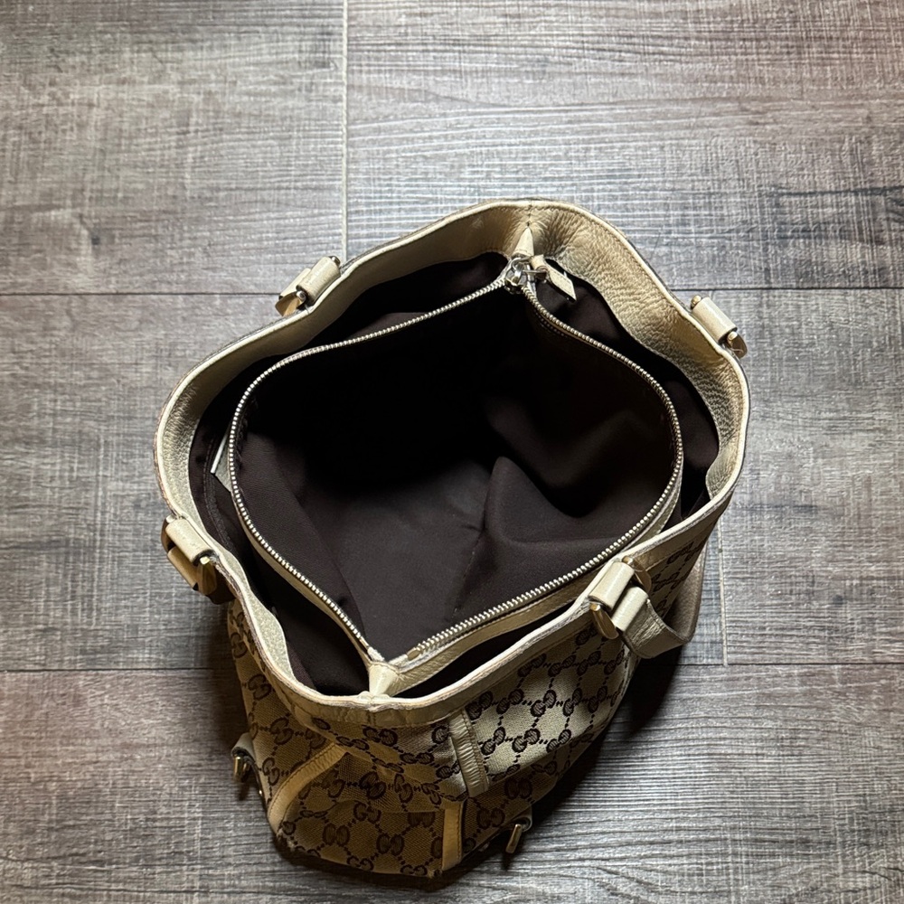 Gucci GG Canvas Leather Beige and Brown Monogram Tote Bag - Picture 2 of 16